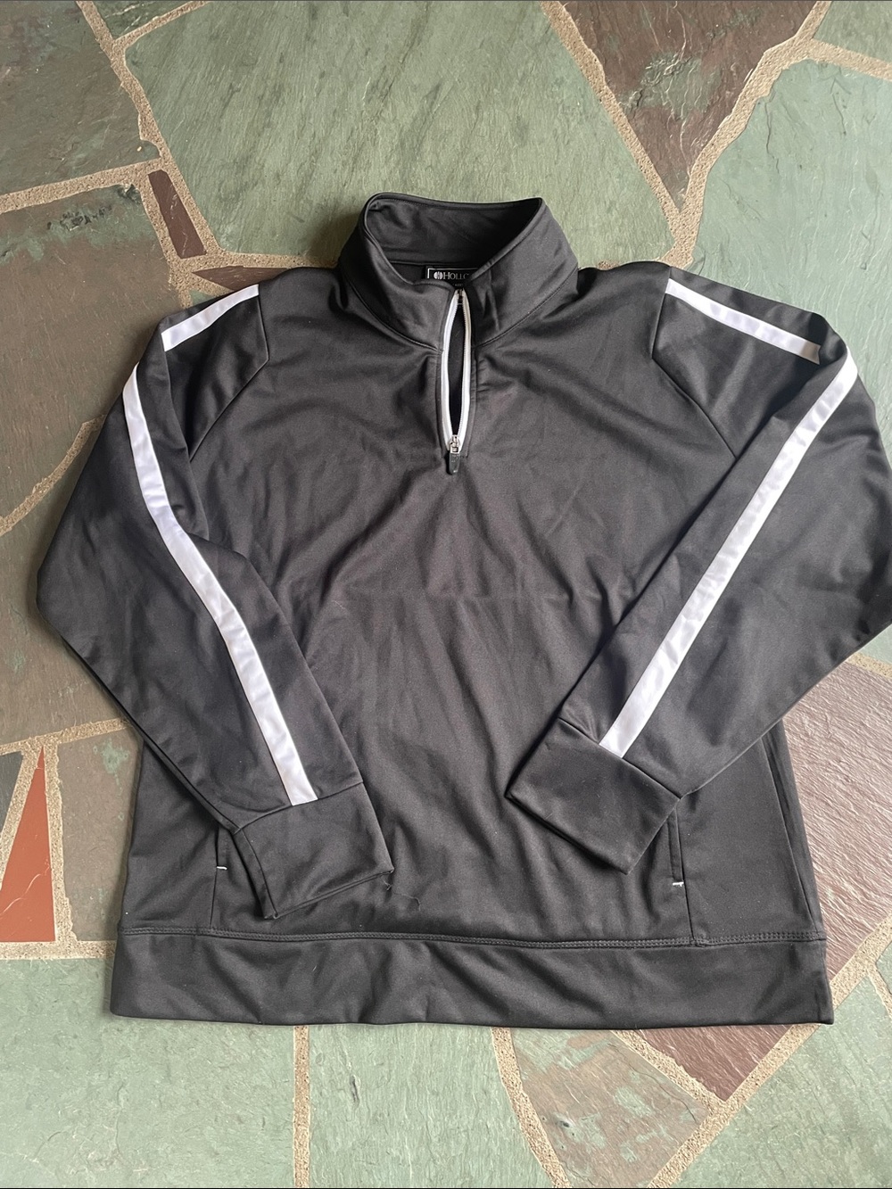 NWOT Holloway Black Quarter-Zip Performance Jacket with White Sleeve Stripes